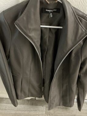 Kenneth cole faux leather jacket size S olive gray new without tags